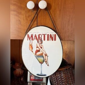 Vintage Red Hot Martini Glass Oval Framed Wall Sign Retro Bar Pin-Up Art